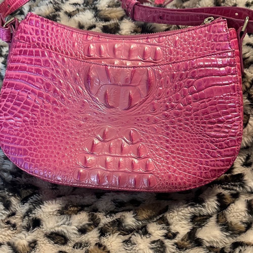 Brahmin Hot Pink Croc-Embossed Leather Shoulder Bag - Picture 2 of 15